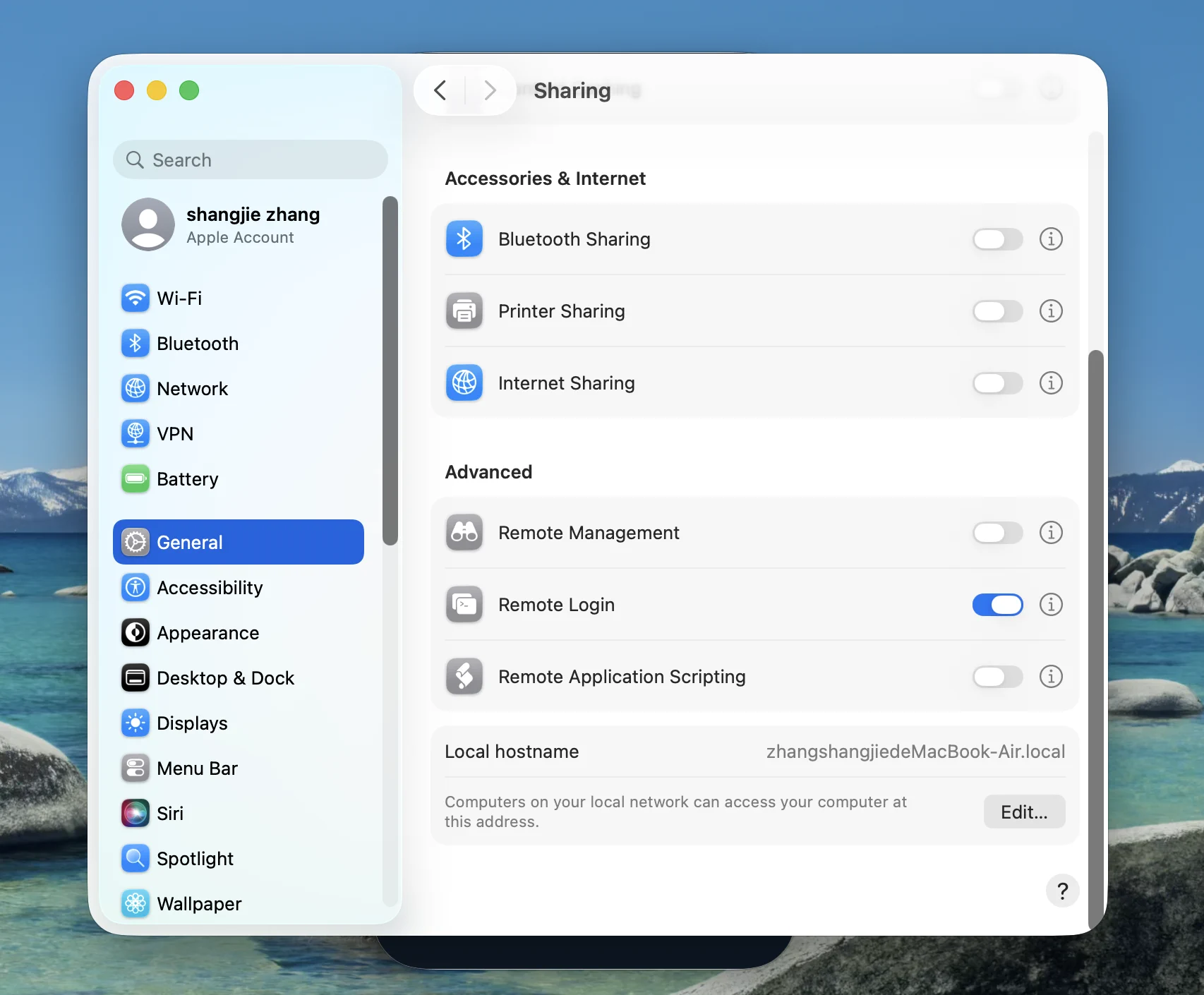 在 macOS 共享设置中开启 Remote Login