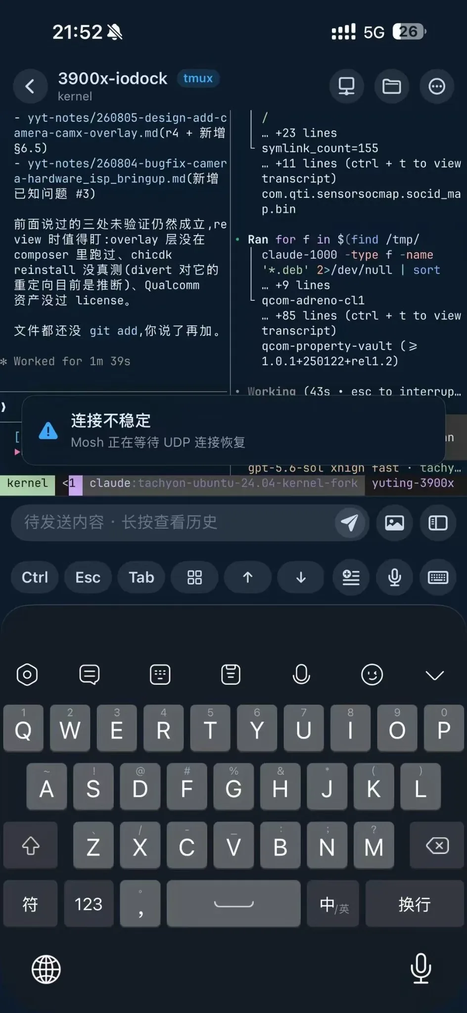 Redock 显示 Mosh 正在等待不稳定的 UDP 连接恢复
